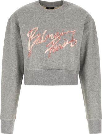 Balmain Grey Round Neck Logo Sweatshirt