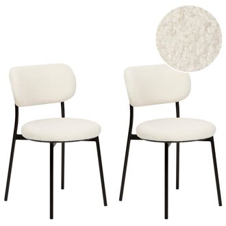 Beliani Conjunto De 2 Sillas Modernas Asientos Tapizados Boucl&eacute; Patas De Metal Para Comedor Cocina Blanco Crema Casey