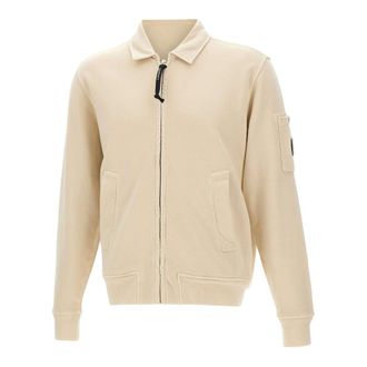 C.P. Company Zip-throughs, male, White, Size: XL Cotton Diagonal Fleece Zip Sweatshirt