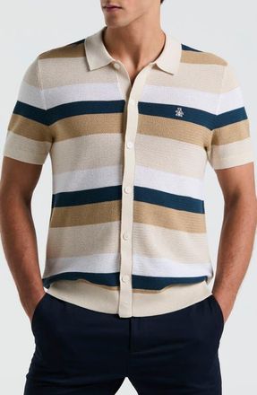 Original Penguin Mesh Stripe Short Sleeve Cardigan in Birch at Nordstrom, Size Medium