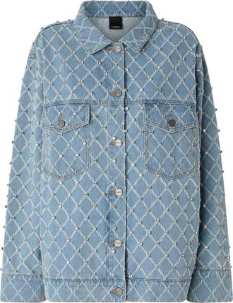 Pinko Denim Jack met Diamant- en Strassmotief - Dames - Spijkerjassen - Blauw - S - Denim - Jassen