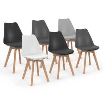 IDMarket Set Di 6 Sedie Sara In Mix Cromatico Grigio Chiaro, Bianco, 2 Grigio Scuro, 2 Nero