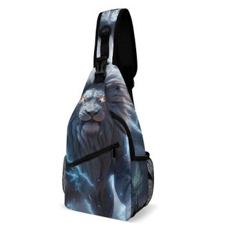 Generic Lion And Thunder Unisex Shoulder Bags Casual Crossbody Chest Bag Sling Backpack for Hiking Cycling Travel