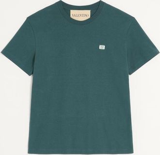 Valentino Cotton T-Shirt With VLogo Patch Man DARK GREEN 3XL