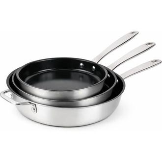 alva Maestro 3-Piece Nonstick Stainless Steel Frying Pan Set in Black at Nordstrom