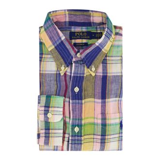 Polo Ralph Lauren Overhemden, Heren, Veelkleurig, S, Linnen, Casual Donkerblauwe Geruite Overhemd