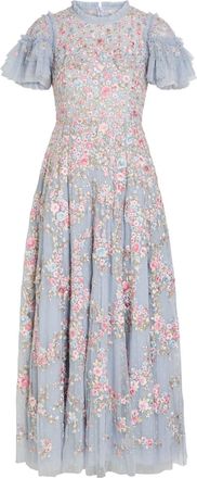 Needle & Thread Lunaria Floral-embroidered Ruffled Tulle Gown - Blue - 18 (UK18 / Xxl)