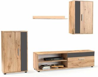 Home Heavenly Home Heavenly - Mueble Sal&oacute;n Modular Bosco, Conjunto Completo De Estilo N&oacute;rdico Minimalista. Color: Roble Krenata - Antracita