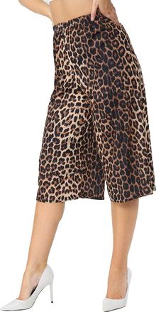 Generic ACHOMO Womens Elasticated Waist Printed Wide Leg Flared 3/4 Length Summer Shorts - Ladies Casual Culottes Summer Palazzo Pants (Brown Leopard,20-22)