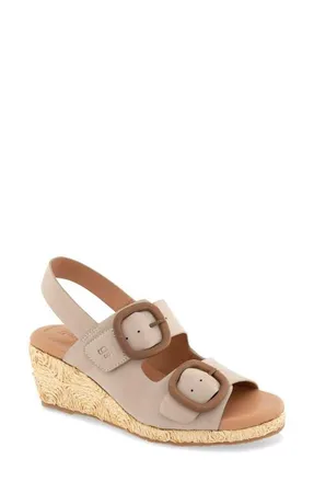 Gentle Souls Greca Raffia Slingback Platform Wedge Sandal in Mushroom Nubuck at Nordstrom, Size 6.5