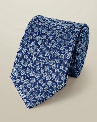 CHARLES TYRWHITT Silk Floral Tie - Navy & Ice Blue Size OSFA by Charles Tyrwhitt