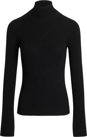 Patou Truien & Vesten, Dames, Zwart, S, Zwarte Geribbelde Mock Hals Sweater
