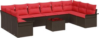 vidaXL Conjunto De Sof&aacute; De Jard&iacute;n 11 Uds. Marr&oacute;n Rat&aacute;n Sint&eacute;tico Vidaxl