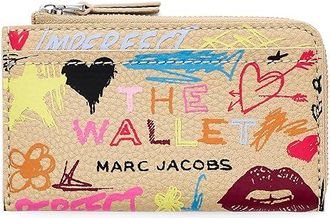 Marc Jacobs The Punk Scribble Top Zip Wallet Wallet Womens Handbags Beige, Leather/Polyester