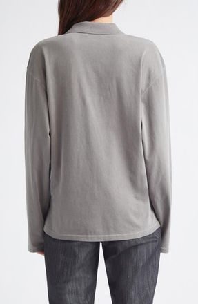 Paloma Wool Mori Long Sleeve Organic Cotton Polo in 210 - Grey at Nordstrom, Size X-Small