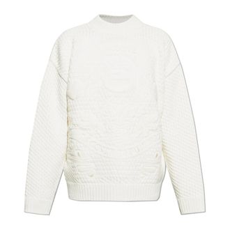 Lacoste Round-neck Knitwear, male, Beige, Size: M Runway Embroidered Badge Wool Sweater