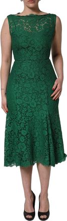 Dolce & Gabbana Womens Green Floral Lace Cotton Sleeveless Midi Dress Nylon Viscose