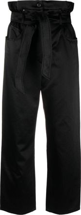 Max Mara high-waisted belted satin trousers - women - Acetate/Cotton - 36 - Black