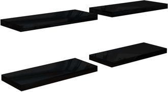 vidaXL Vidaxl - Estante flotante de pared 4 uds mdf negro brillo 60x23,5x3,8 cm