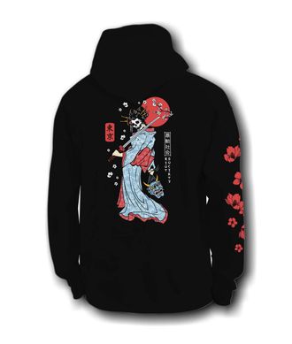 Riot Society Mens Graphic or Embroidered Hoodie Hooded Sweatshirt, Geisha Samurai (Black), XXL