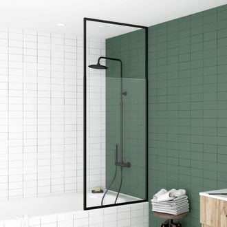 Aurlane Aurlane - Tina De La Ba&ntilde;era Estirada De 75x153cm De Hasta 202 Cm - Aluminio Negro Mate Negro - Vidrio Templado De 6 Mm - El&aacute;stico