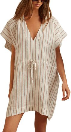 Reiss Romy Short Stripe Linen-Blend Kaftan