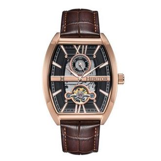 Heritor Masterson Semi-Skeleton Leather-Band Watch in Rose Gold/brown at Nordstrom