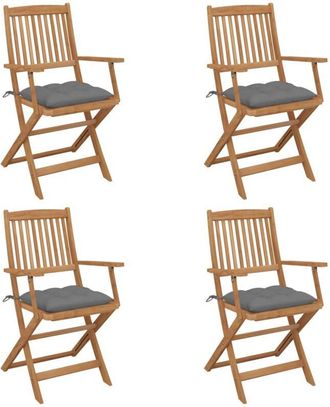 vidaXL Vidaxl - Sillas De Jard&iacute;n Plegables 4 Uds Y Cojines Madera Maciza Acacia