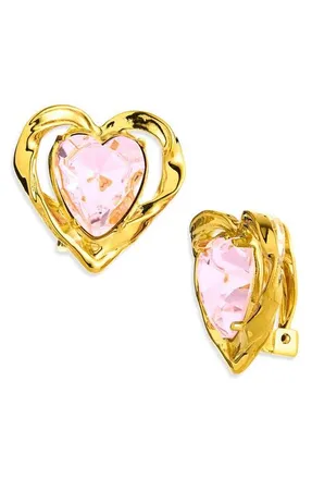 Oscar De La Renta Heart Stone Crystal Earrings in Rose at Nordstrom