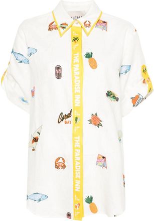 Alemais Marlin embroidered flax shirt - women - Flax - 6 - White