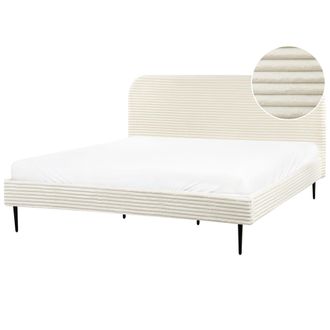 Beliani Cama Con Somier Tapizado De Pana 180 X 200 Cm Blanco Crema Flayat