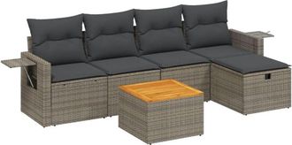 vidaXL Set De Muebles De Jard&iacute;n 6 Pzas Y Cojines Rat&aacute;n Sint&eacute;tico Gris Vidaxl