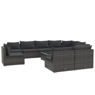 vidaXL Set De Muebles De Jard&iacute;n 10 Pzas Y Cojines Rat&aacute;n Sint&eacute;tico Gris Vidaxl