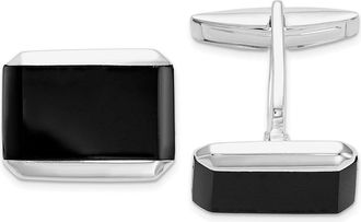Diamond2Deal Sterling Silver Rhodium-plated Rectangle Onyx Cuff Links
