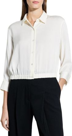Theory Elastic Hem Silk Button-Up Shirt in Ivory at Nordstrom, Size X-Large