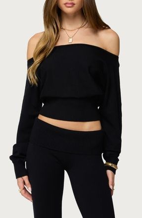 Edikted Skyla Off the Shoulder Crop Sweater in Black at Nordstrom, Size X-Small