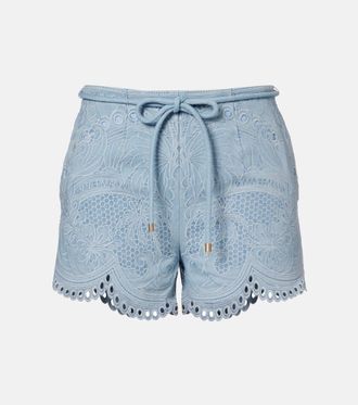 Zimmermann Shorts Daylight in cotone con ricamo floreale