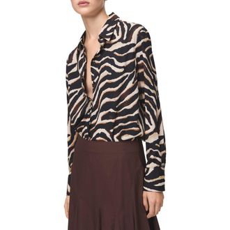 Mango Dot Print Button-Up Shirt in Ecru at Nordstrom, Size 4