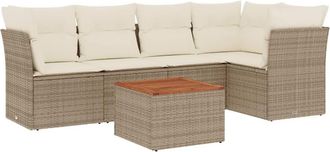 vidaXL Juego De Sof&aacute;s Jard&iacute;n Con Cojines 6 Pzas Rat&aacute;n Sint&eacute;tico Beige Vidaxl