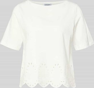 More & More More & More T-Shirt mit Rundhalsausschnitt und Lochstickerei in Offwhite, Gr&ouml;&szlig;e 34