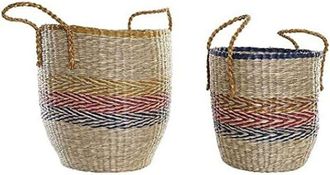 DKD Home Decor Set of 2 Baskets - DKD Home Decor - Orange Green Grass Navy - 35 x 22 x 46 cm - Easy Assembly