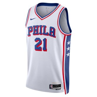 Nike Joel Embiid Philadelphia 76ers 2023/24 Association Edition Nike Mens Dri-FIT NBA Swingman Jersey in White | DX8472-101