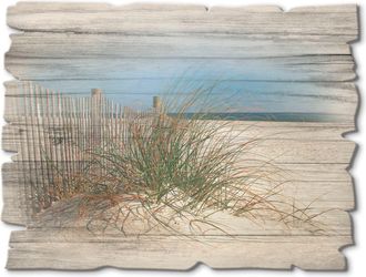 Artland Holzbild »Schöne Sanddüne mit Gräsern und Zaun« Strand 1 Stk. tlg