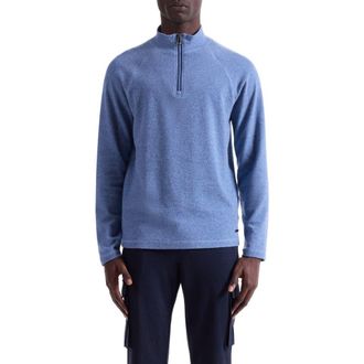 Bugatchi Brushed Cotton Blend Quarter Zip Pullover in Cobalt at Nordstrom Rack, Size Xx-Large