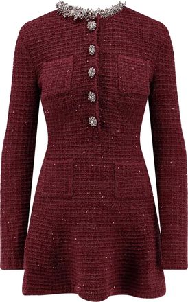 Self Portrait Burgundy Waffle Knit Jewel Embellished Dress
