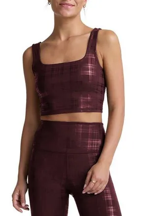 Beyond Yoga Beyond the Studio Plaid Metallic Crop Tank in Plaid Foil Burgundy at Nordstrom Rack, Size Small