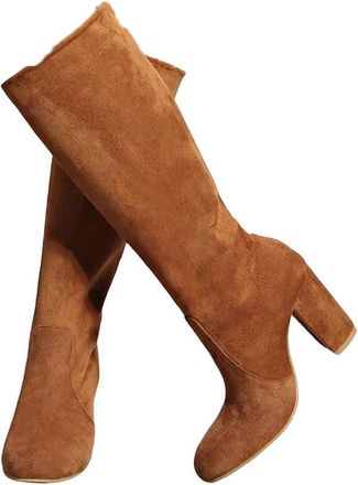 Generic Womens Square Heel Knee High Boots Nightclub Party Style Thick Heel Long Booties For Winter Wear