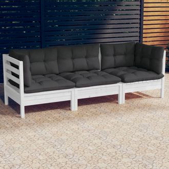 vidaXL Sof&aacute; De Jard&iacute;n 3 Plazas Con Cojines Madera Pino Gris Antracita Vidaxl