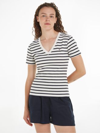 Tommy Hilfiger SLIM CODY V-NK SS mit V-Ausschnitt und Streifen Baumwolle, slim fit