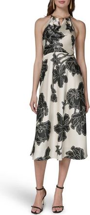 DKNY Floral Midi Dress in Cream/Black at Nordstrom, Size 12